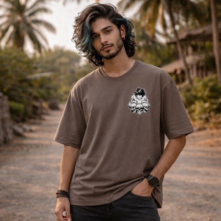 Oversized Brown Graphic T-Shirt with Anime Print Back Design