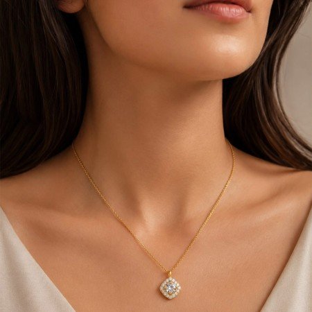 Cushion Stone Halo Necklace