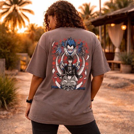 Oversized Brown Graphic T-Shirt with Anime Print Back Design