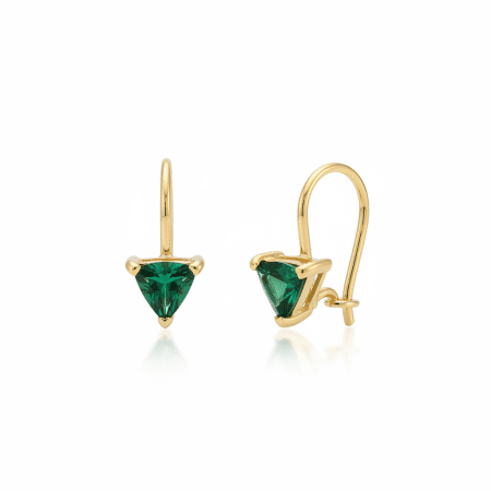 Gold Stud Earrings with Green Gemstone