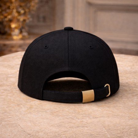 Premium Double Initial Monogram Cap Unisex Adjustable Fit featuring embroidered double letter logo on a structured black crown with patterned contrast brim and curved visor.