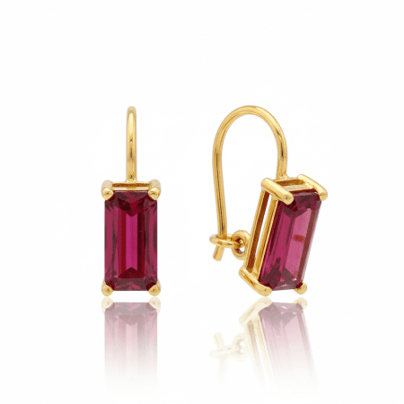 Rectangular Red Gemstone Earrings