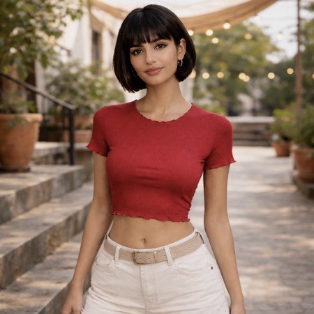 Women's red ribbed cotton jersey crop top with short sleeves and lettuce hem, fitted casual summer top front view.