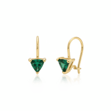 Gold Stud Earrings with Green Gemstone