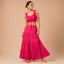 Hot Pink Crop Top & Maxi Skirt Co-Ord Set for Women