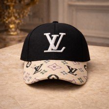 Premium Double Initial Monogram Cap Unisex Adjustable Fit featuring embroidered double letter logo on a structured black crown with patterned contrast brim and curved visor.