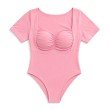 Bubblegum pink padded sweetheart neck bodysuit for women with ruched bust detailing