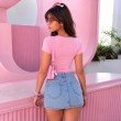 Back view of a bubblegum pink fitted bodysuit for women