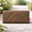 Back side of quilted brown wallet for women in PU leather