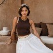 Cocoa brown cotton ribbed tank top for women with a fitted sleeveless design