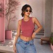 Pastel pink cotton ribbed tank top for women with a fitted sleeveless design