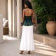 Emerald green satin halter neck peplum top for women back view