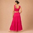 Back view of hot pink tiered maxi skirt co-ord set for women