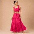 Hot pink crop top and tiered maxi skirt co-ord set for women