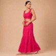 Side view of hot pink crop top and maxi skirt co-ord set for women