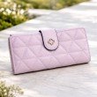 Lilac quilted PU leather wallet for women with snap button closure and gold detail