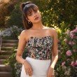 Women's Meadow Whispers floral tube top featuring a botanical wildflower print and strapless neckline.