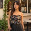 Women's Midnight Botanica floral tube top with vintage botanical print front view