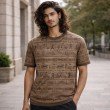 Men brown crew neck printed t-shirt with all-over pattern, front view