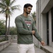 Men olive green printed crew neck full sleeve t-shirt side view