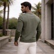 Men olive green printed crew neck full sleeve t-shirt back view