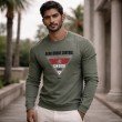 Men olive green printed crew neck full sleeve t-shirt front view
