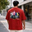 Men’s red solid oversized crew neck T-shirt back view with clean minimal design