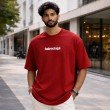 Men’s red solid oversized crew neck T-shirt front view with relaxed streetwear fit