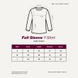 Full sleeve T-shirt dimensions chart for men with clearly defined chest, sleeve, shoulder, and length measurements.