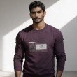 Men wine graphic crew neck full sleeve cotton t-shirt front view