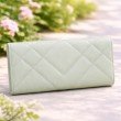 Back side of sage green quilted women’s long wallet with stitched pattern design