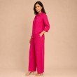 Side view of hot pink Mal cotton shirt and trouser co-ord set for women