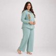 Side view of mist blue embroidered shirt and trouser co-ord set for women